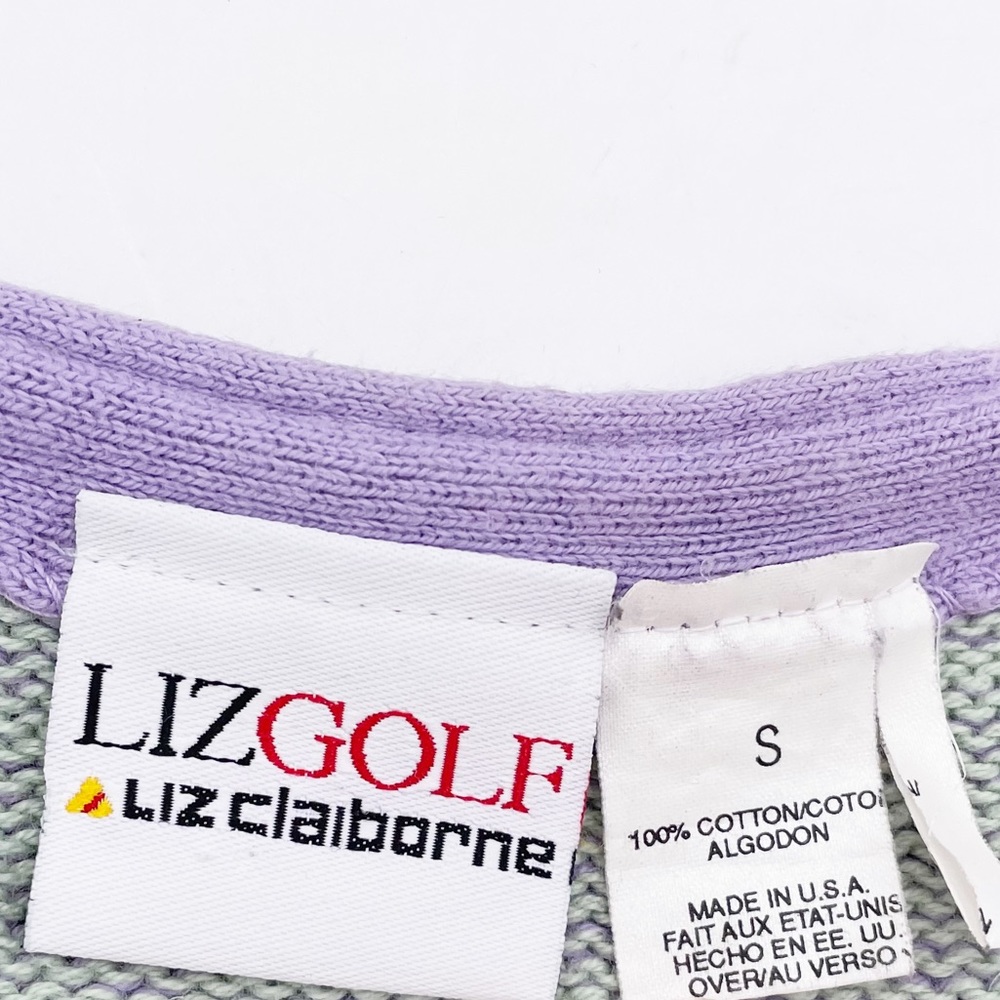 Vintage 90s Y2K Preppy Liz Golf Pastel Purple Green Argyle Knit Sweater Vest - Picture 6 of 8